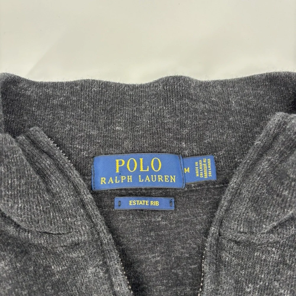 Polo Ralph Lauren Estate Rib‎ 1/4 Zip Sweater Men's Size Medium Gray Pullover